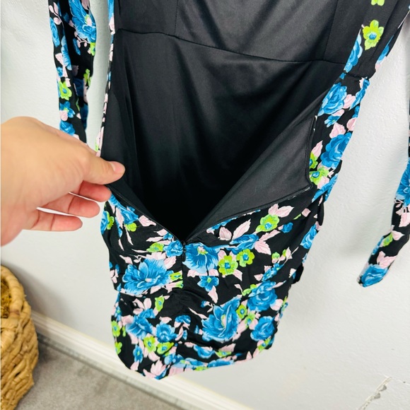 NWT Zara Blue Rose Printed Black  Backless Mini Dress - Picture 7 of 9